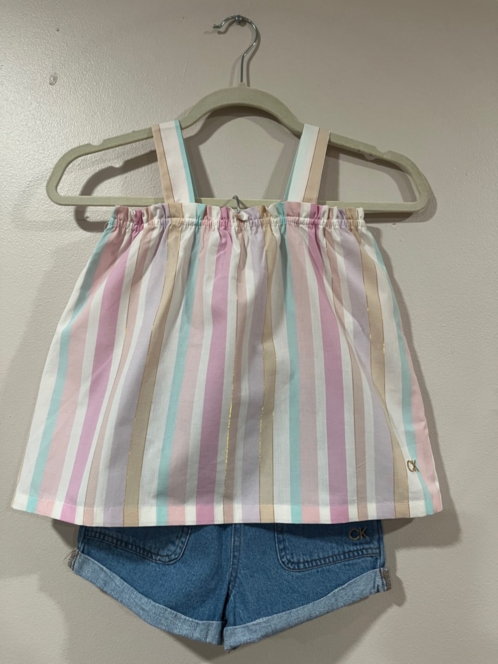 🔗 CALVIN KLEIN Girls Striped 2pc Shorts Set. Size 7. NWT